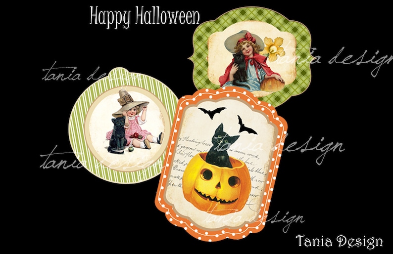 Scrapbooking Download Greeting cards set of 11 tags- Printable Happy Halloween Tags digital collage sheet