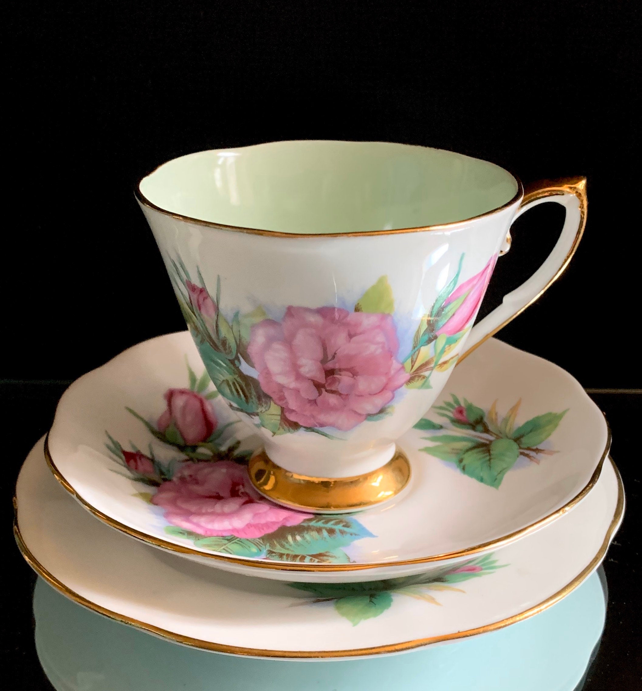 Vintage Roslyn China trio Wheatcroft Roses no.5 Prelude Etsy