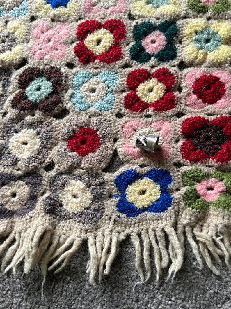 Granny Square Style Rag Rug Genuine Vintage Hand Crocheted Granny Squares Small Blanket Rug Table ...