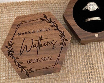 Ring Box for Wedding Ceremony, Custom Ring Pillow Alternative, Wooden Ring Box, Engraved Hexagon Ring Bearer Box, Hexagon Octagon