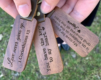 Engraved Custom Wood Keychain - 5th Wooden Anniversary Gift for Husband or Wife - Boyfriend Girlfriend Anniversary Gift