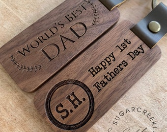 Wood Keychain, Personalized Engraved Gift for Dad, Gift for Him, Gift for dad from Kids