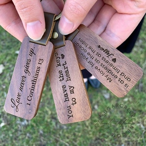 Engraved Custom Wood Keychain - 5th Wooden Anniversary Gift for Husband or Wife - Boyfriend Girlfriend Anniversary Gift