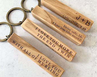 Wood Keychain Gift for him, I love you more. The end. I win. Birthday gift for her Boyfriend Gift Anniversary Girlfriend Gift keychain