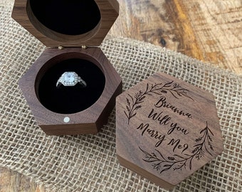Custom Hexagon Engagement Proposal Ring Box, Single Ring Box, Wood  Wooden Ring Box, Engraved Hexagon Ring Bearer Box, Hexagon Octagon