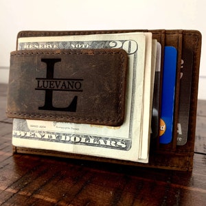 Cartera de cuero para hombre con clip para billetes, Clip de cuero personalizado para billetes, Regalos de cuero para hombres, Regalo para esposo, Cartera fina para hombres