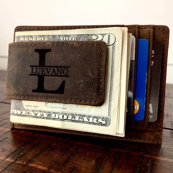 Mens Leather Money Clip Personalized Slim Wallet With Money Etsy