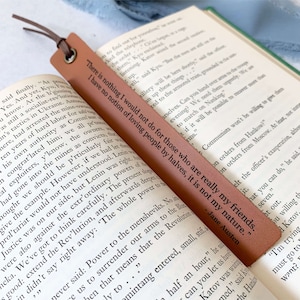 Leather Custom Quote Bookmark, Personalized Bookmark Favorite Quote, Book Lover Christmas Gift, Personalized Birthday Gift for mom dad image 1