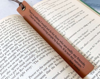 Leather Custom Quote Bookmark, Personalized Bookmark Favorite Quote, Book Lover Christmas Gift, Personalized Birthday Gift for mom dad