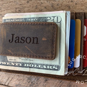 Fathers Day Gift, Gift for Dad, Leather Wallet with money clip, Personalized Custom Leather money clip, Money clip engraved, Personalized image 5