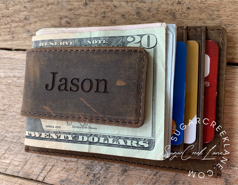 Fathers Day Gift, Gift for Dad, Leather Wallet with money clip, Personalized Custom Leather money clip, Money clip engraved, Personalized image 5