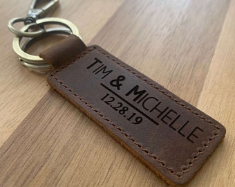 Personalized Leather Keychain for Men or Women, Leather anniversary gift for him or her, Keychain for boyfriend, Christmas Gift