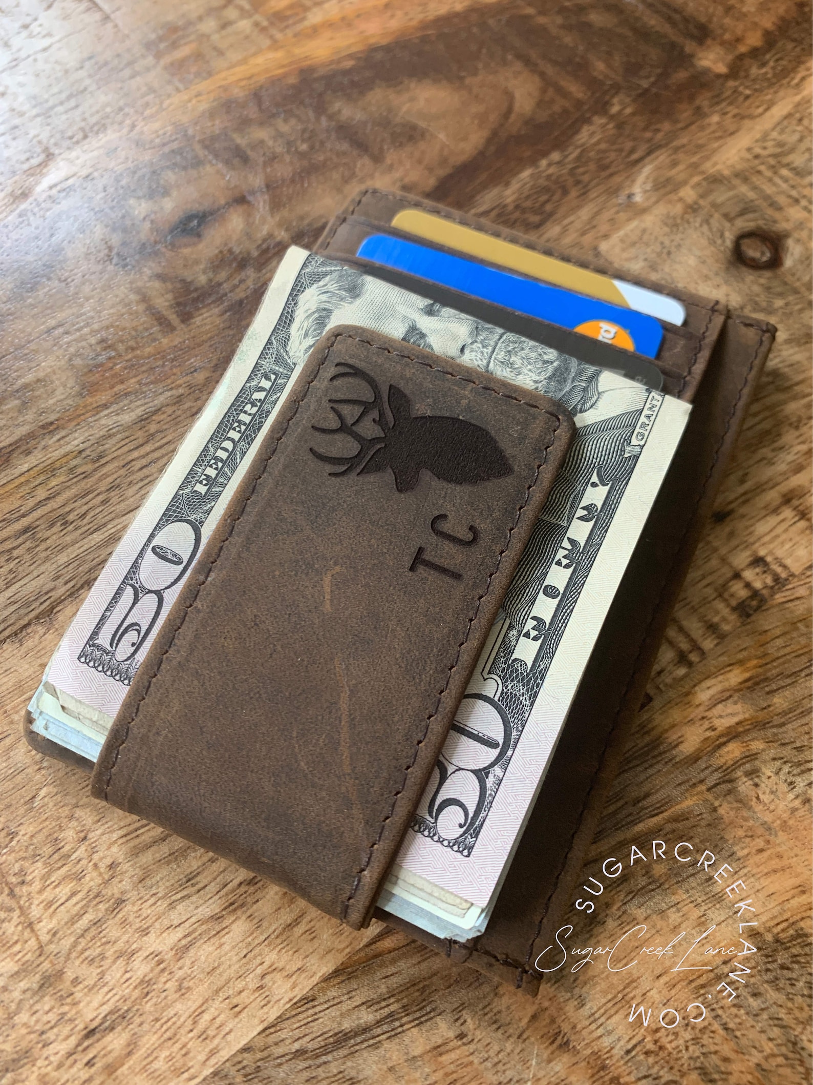 Mens Leather Money Clip Personalized Slim Wallet With Money Etsy