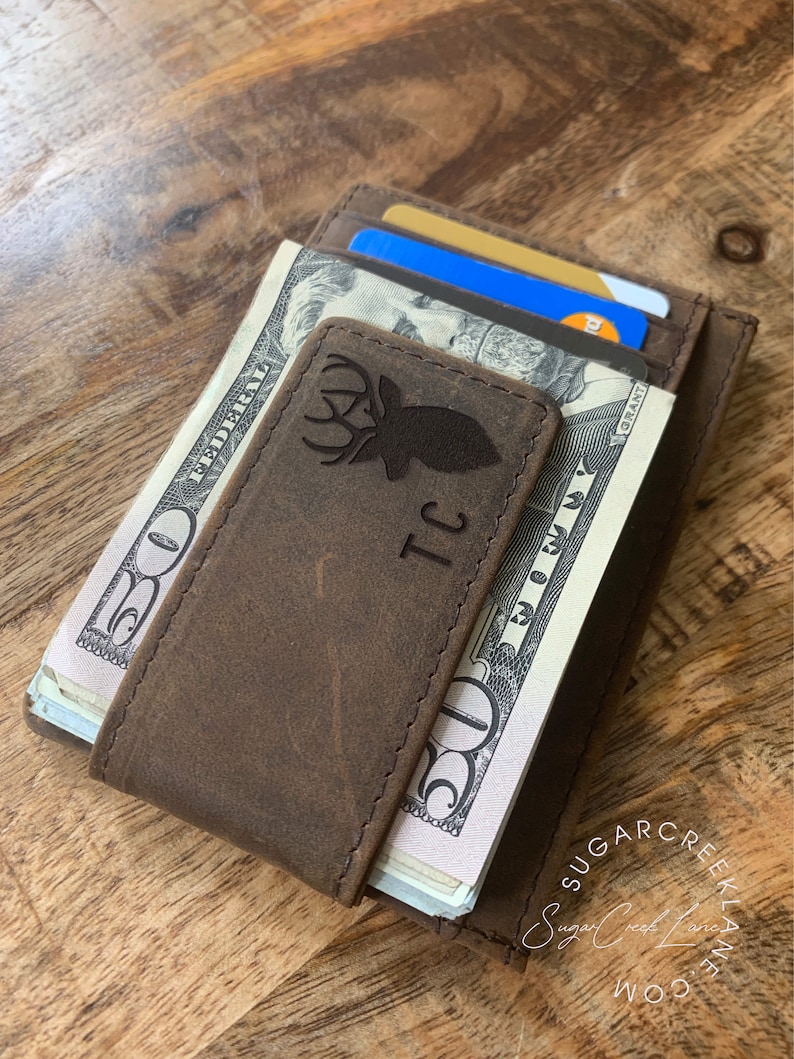 Fathers Day Gift, Gift for Dad, Leather Wallet with money clip, Personalized Custom Leather money clip, Money clip engraved, Personalized image 6