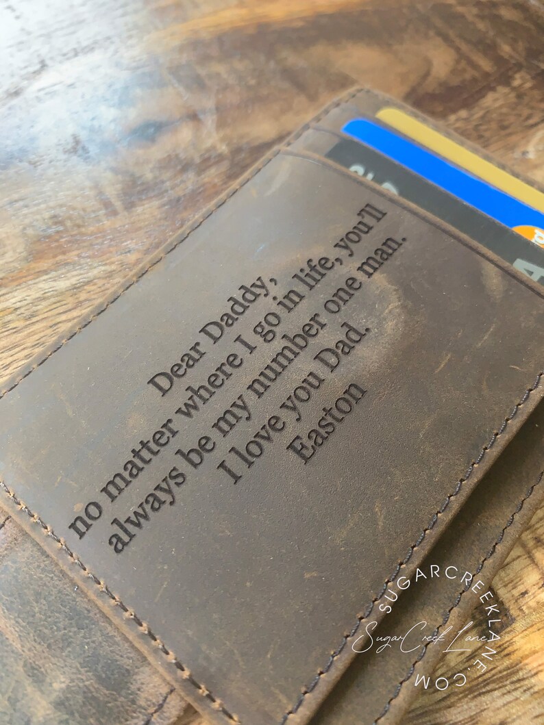 Fathers Day Gift, Gift for Dad, Leather Wallet with money clip, Personalized Custom Leather money clip, Money clip engraved, Personalized image 3