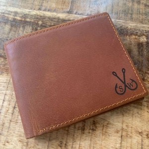 Regalo de San Valentín para hombre, billetera plegable, regalos de caza para hombre, billetera de cuero genuino personalizada, billetera de cuero para hombre