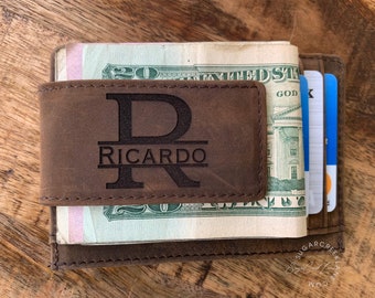 Fathers Day Gift, Gift for Dad, Leather Wallet with money clip, Personalized Custom Leather money clip, Money clip engraved, Personalized