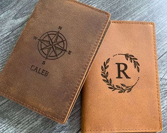 Engraved Passport Holder, Genuine Leather Travel Wallet Cover, 3rd Anniversary Leather Gift