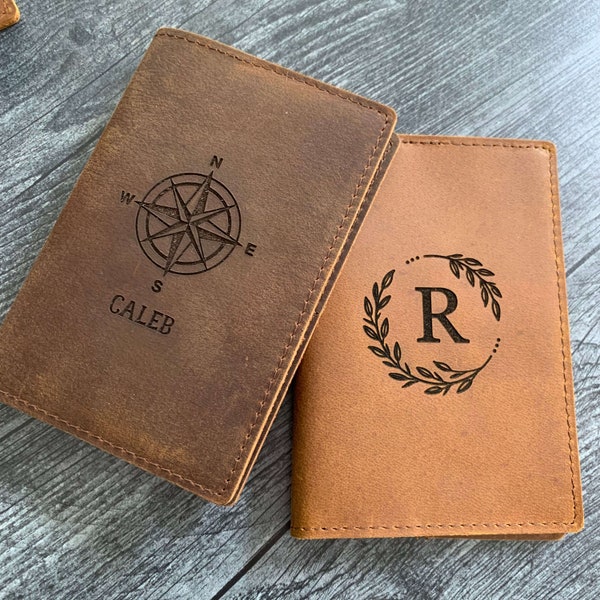 Engraved Passport Holder, Genuine Leather Travel Wallet Cover, 3rd Anniversary Leather Gift