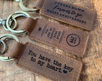 3 Year Leather Anniversary Gift for Husband or Wife, Leather Anniversary Key Chain, Key FOB, Boyfriend Girlfriend Birthday Gift