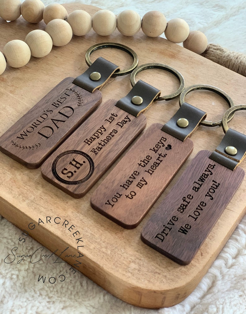 Engraved Custom Wood Keychain, Fathers Day Gift, Gift for Dad, Mens Keychain, Engraved Key Chain, First Fathers Day Gift, New Dad Gift image 2