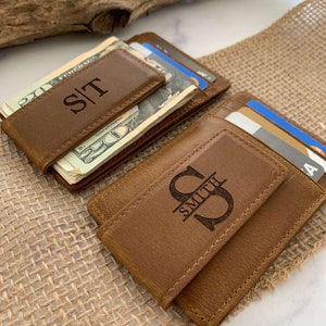 Cartera de cuero con clip para billetes para hombre, regalos de cuero personalizados para hombre, regalo de cuero para él, carteras de cuero para hombre, regalo de cuero único