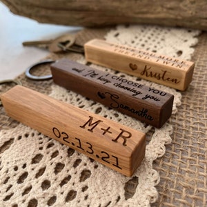 Wood Anniversary Key Chain, 5th Wooden Anniversary Gift for Husband or Wife, Boyfriend Girlfriend Birthday Gift, Custom Wooden Keychain