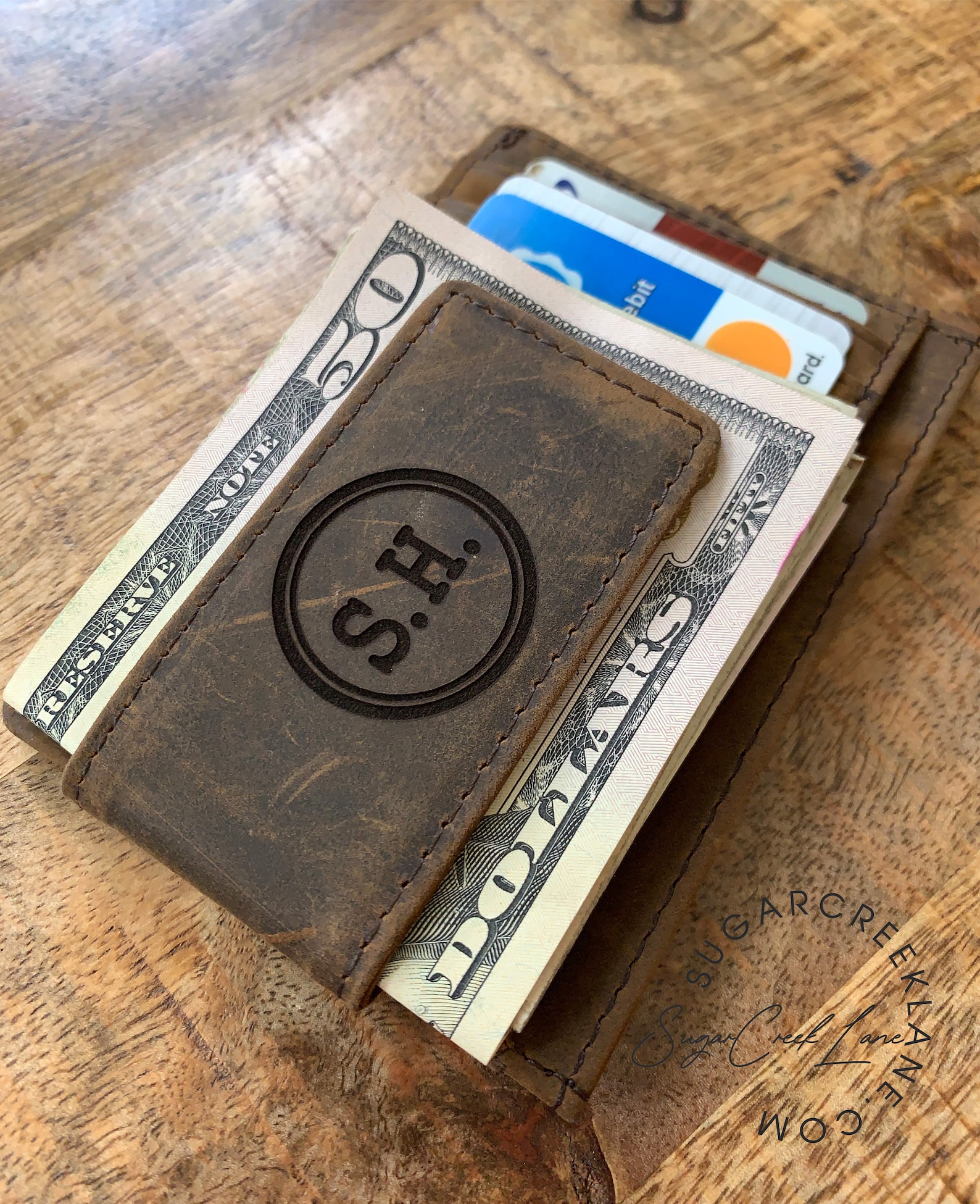 Mens Leather Money Clip Personalized Slim Wallet With Money Etsy