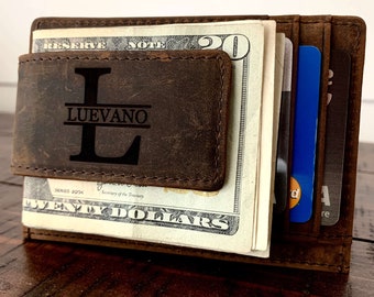 Personalized Leather money clip wallet Gift for Men, Anniversary Gift for Husband, Boyfriend Gift, Groomsmen Gift from Groom