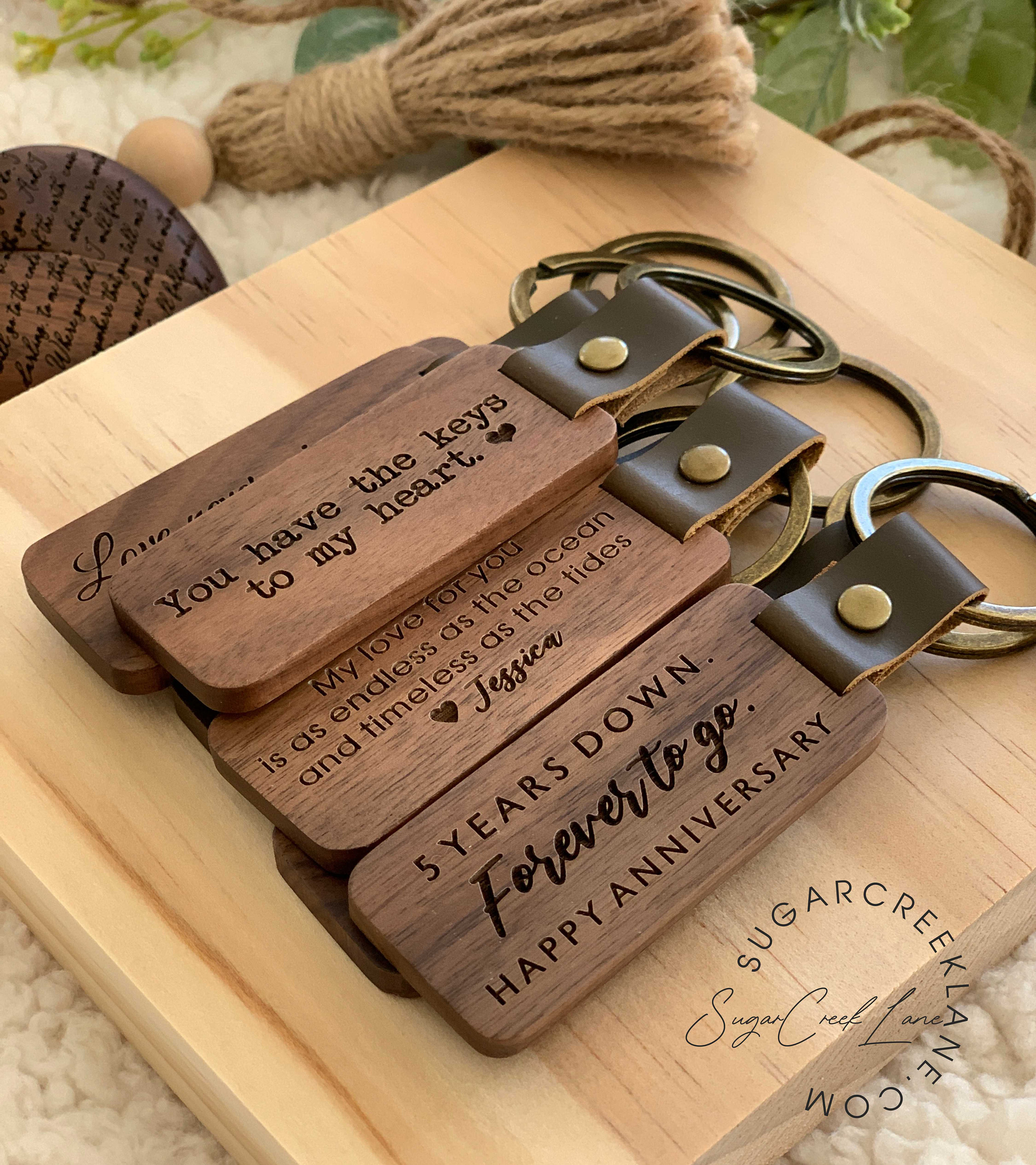 Custom Keychain, Gift for Him - Personalized Engraved Wood Keychain, Anniversary Gift, PersonalFury, Pack 5