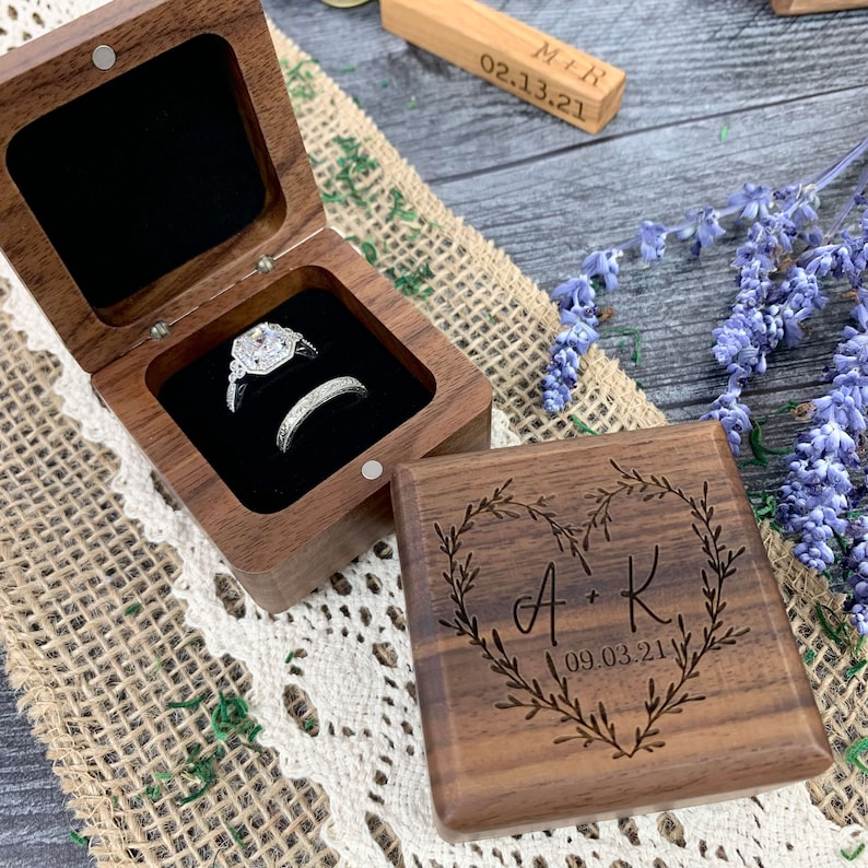 Double Ring Box Wood Ring Box for Wedding Ceremony Ring | Etsy