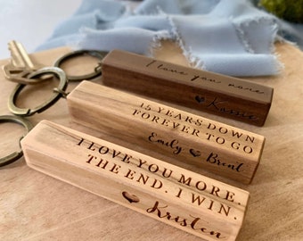 13th anniversary gift for Husband Wife, 15th year anniversary Gift Ideas, 1st Anniversary Gift Custom Engraved Wooden Wood Keychain