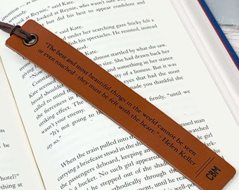 Leather Custom Quote Bookmark, Personalized Bookmark Favorite Quote, Book Lover Christmas Gift, Personalized Birthday Gift for mom dad