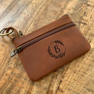 Cartera con llavero de cuero personalizada, cartera con llavero y tarjetero con cremallera, cartera de cuero con llavero, cartera minimalista para mujer