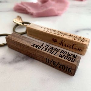 Wood anniversary gift for him or her, 5 year anniversary gift for him or her, Custom Wooden Keychain, 5th anniversary wood gift,