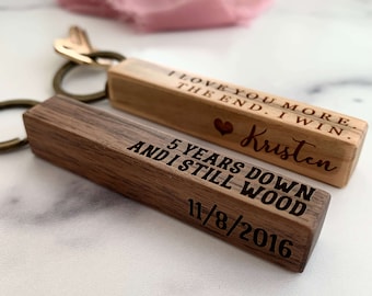 5 year anniversary gift for him, Wood anniversary gift for him, Custom Wooden Keychain, Wood anniversary gift for her, 5th Year wood gift