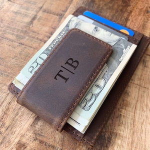 Billetera personalizada para hombre con clip para billetes, billetera de cuero con clip para billetes, regalos para él, billetera personalizada,