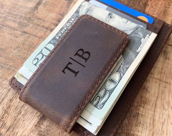 Personalized Mens wallet with money clip, Leather Money Clip Wallet Gifts for Him, Personalized Wallet,