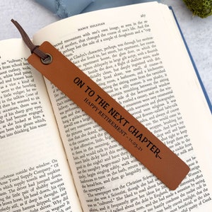 Retirement Gift for Men or Women, Personalized Custom Leather Bookmark, On to the next Chapter, New Job Gift
