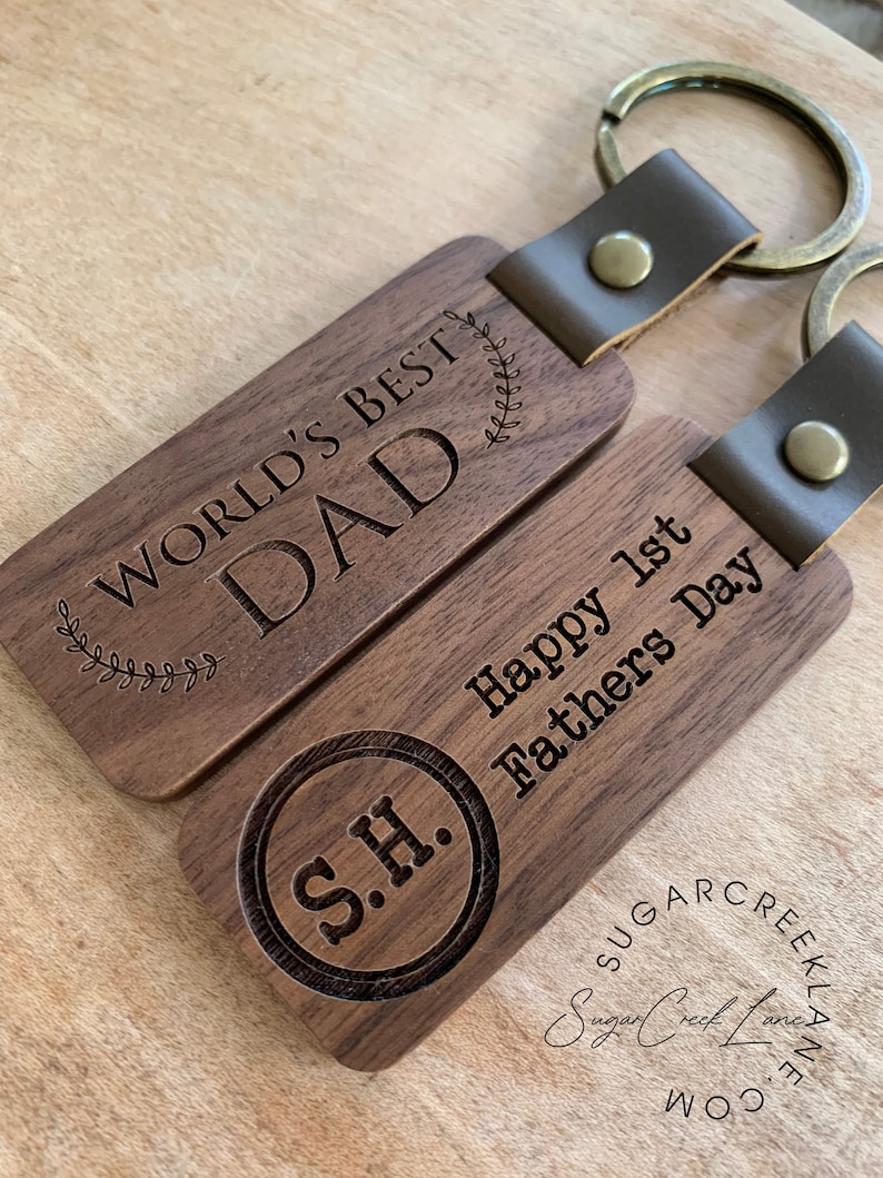 Engraved Custom Wood Keychain, Fathers Day Gift, Gift for Dad, Mens Keychain, Engraved Key Chain, First Fathers Day Gift, New Dad Gift image 1