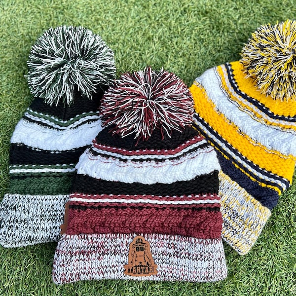 School Football Beanie, High School Winter Hat, Pom Pom Beanie, School Spirit Hat, Custom Football Hat, Custom Team Hat