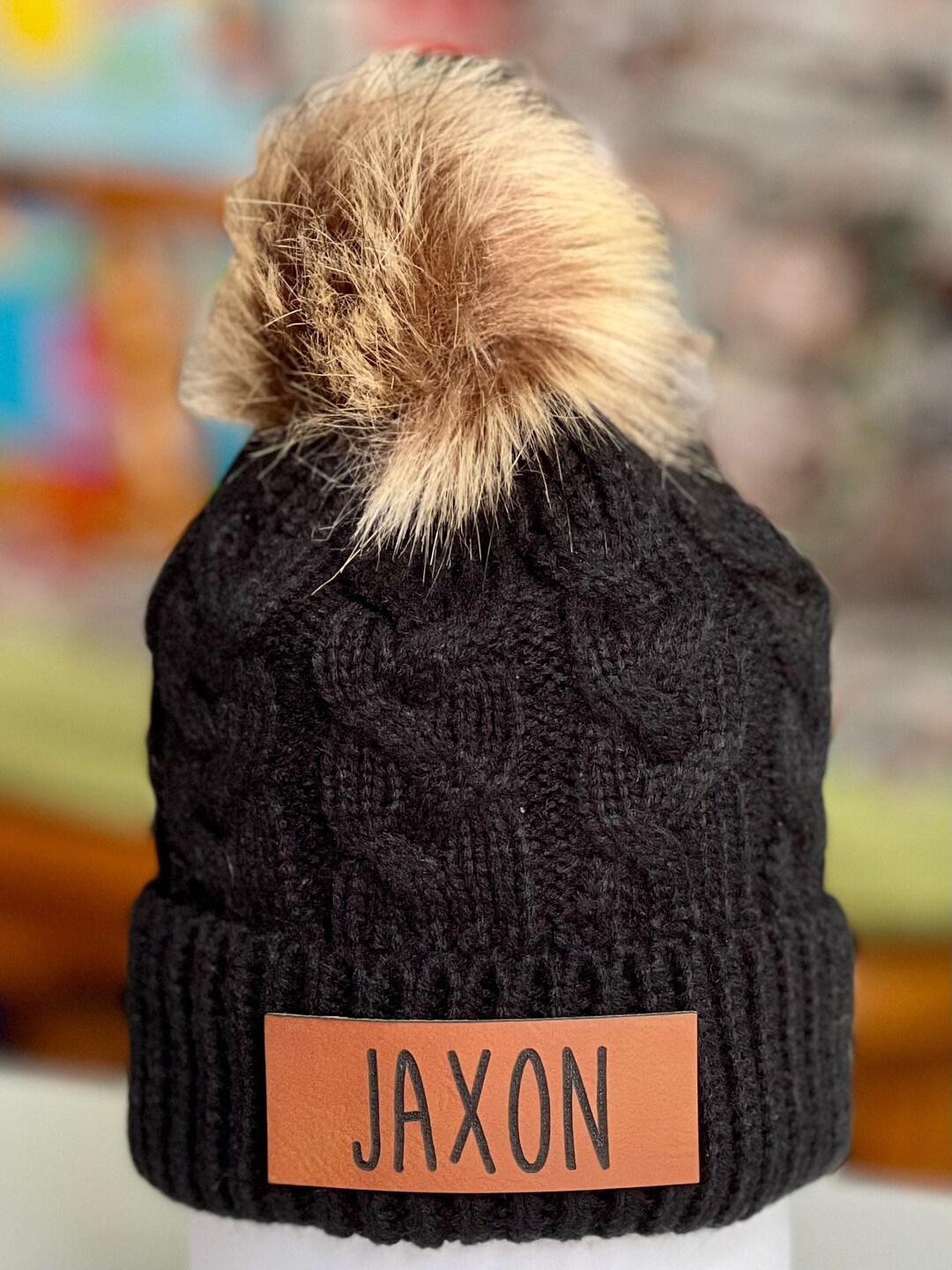 Infant/child Bold Name Pom Pom Beanie, Infant Beanie, Name Beanie