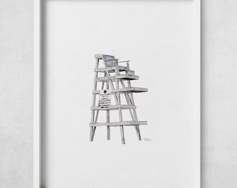 Ditch Plains Lifeguard Stand – Coastal Fine Art Print of Montauk Beach Chair