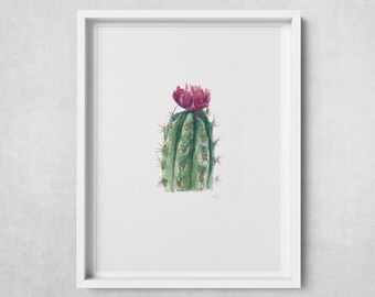 Desert Bloom Watercolor Art Poster Print – Framed or Unframed Cactus Flower Wall Decor