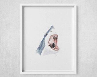 Shark Poster Print – Bold Coastal Wall Decor for Ocean and Marine Life Lovers