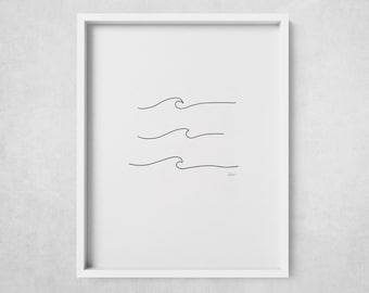 Minimalist Wave Line Drawing Poster Print – Coastal Wall Art for Surf Lovers
