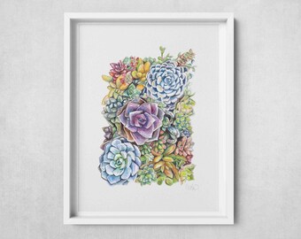 Love Succs, II – Sukkulenten Aquarell Poster Druck – Lebendige botanische Wandkunst für Pflanzenliebhaber