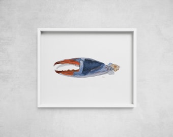 Blue Crab Claw Poster Print – Coastal Nautical Wall Art for Ocean Lovers