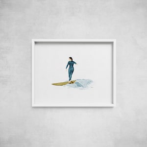 Surfer Girl Poster Print – Digital Watercolor Surfing Wall Decor for Ocean Lovers