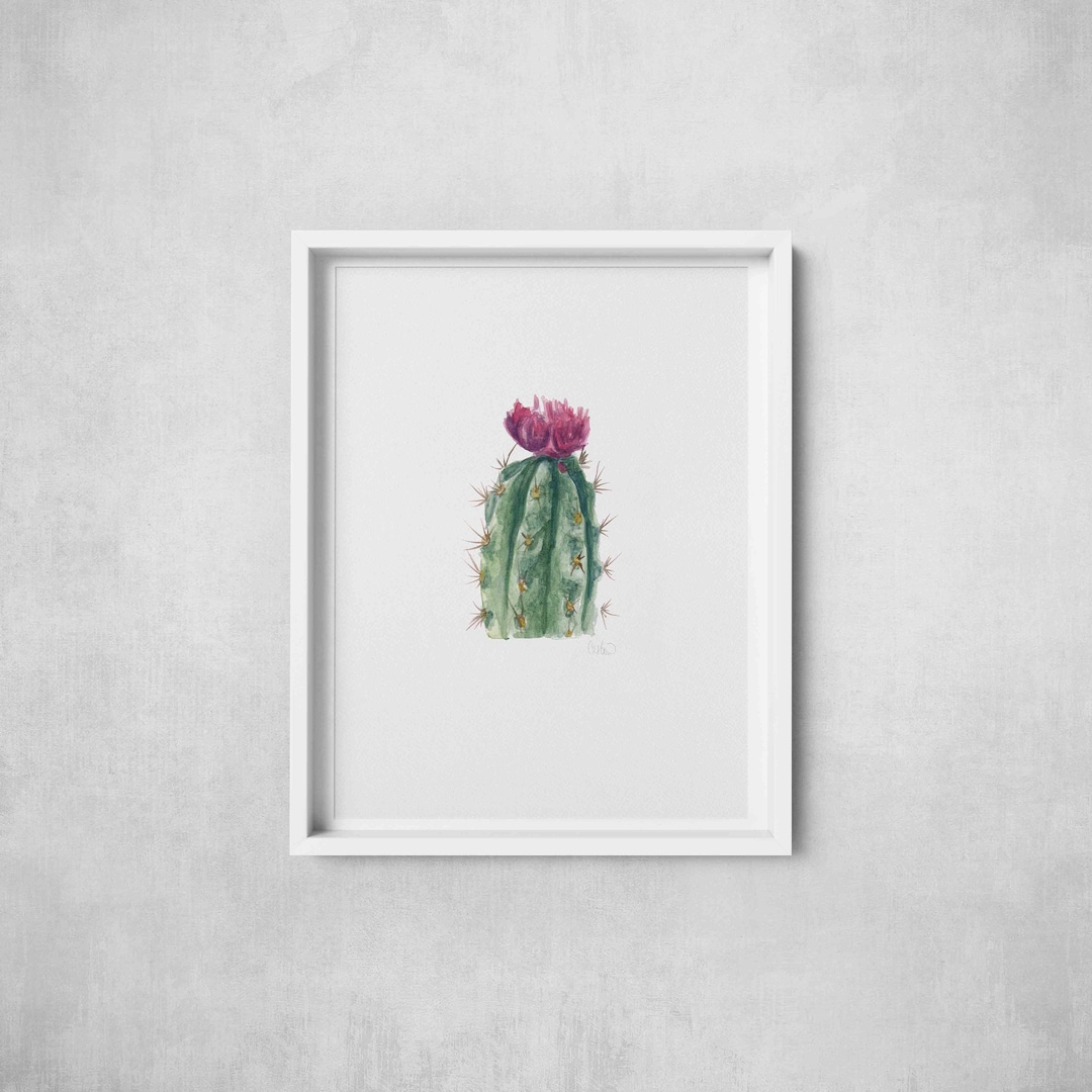 Desert Bloom Watercolor Art Poster Print – Framed or Unframed Cactus ...